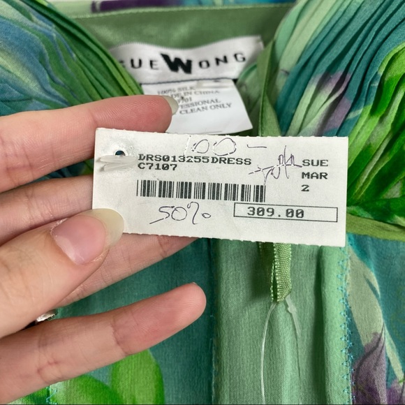 Sue Wong aqua/lime floral silk Dress Size 2 NWT - Picture 14 of 15